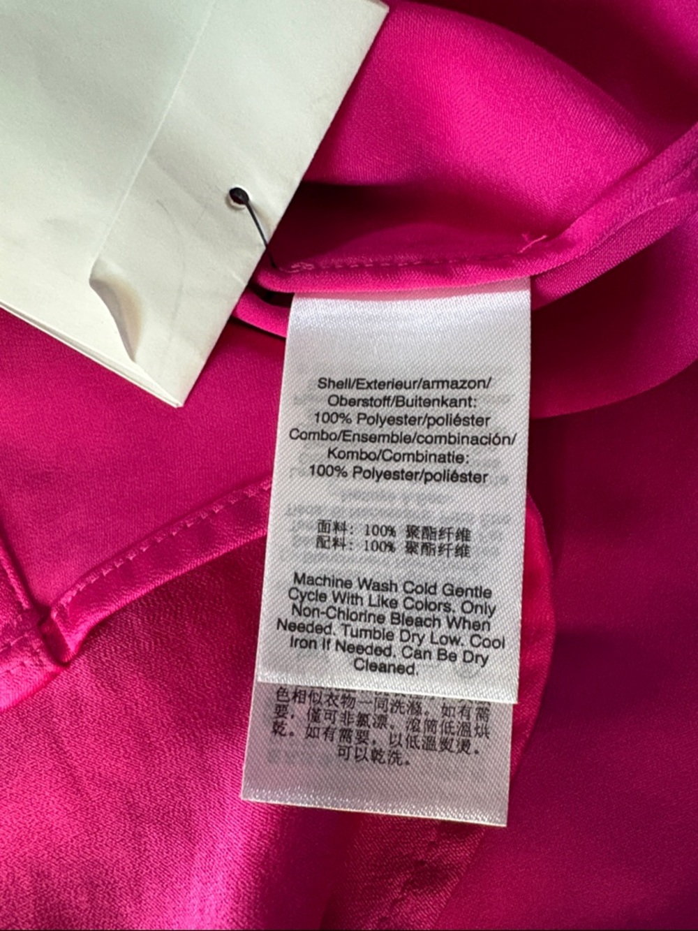 DKNY hot pink satin button-front long sleeve blouse NWT Size XL - Picture 7 of 8